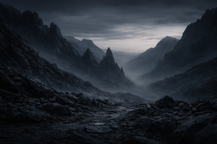 The Emperor Tarot Card Meaning reflected in a stark barren mountain landscape symbolizing authority and unyielding structure