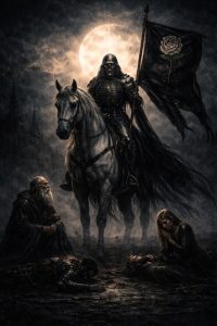 Death Tarot Card Meaning shown through an armored skeletal figure on horseback with figures gathered below