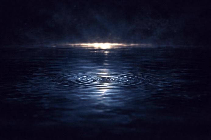 Still dark liquid surface with faint central disturbance evoking hidden thresholds of consciousness and subtle awareness limits.