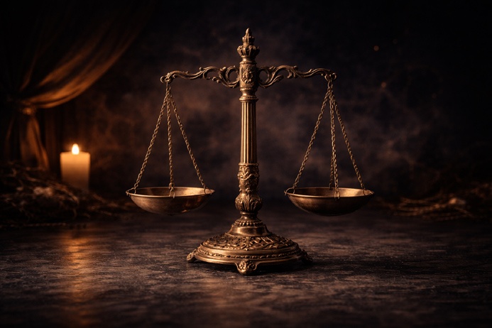  Brass balance scale representing The Justice Tarot Card Meaning symbolism of fairness and equilibrium