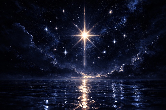 The Star Tarot Card Meaning within the Major Arcana shown as a lone eight-pointed star over a dark reflective nocturnal landscape