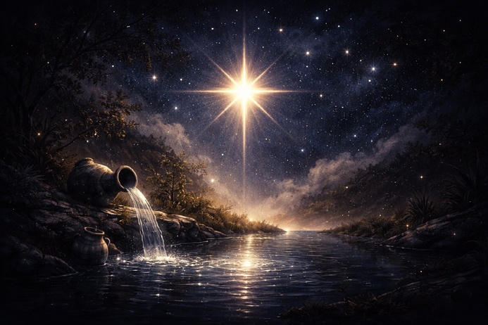 The Star Tarot Card Meaning represented by a glowing star above a calm night water scene