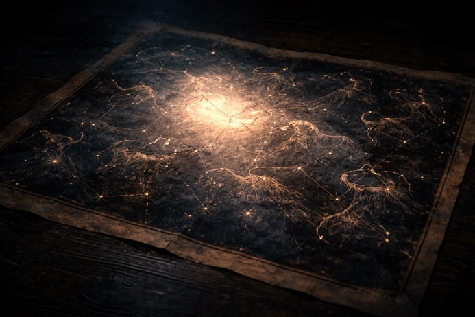 Aged celestial star map with gold constellation lines representing the visual language of zodiac meaning