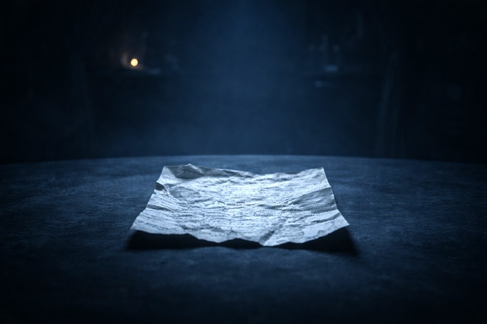 A crumpled handwritten note partially unfolded, representing failed clairvoyant visions and retracted predictions