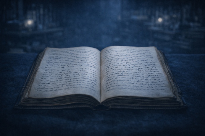 Worn open book with handwritten pages representing the lasting legacy of the Jeane Dixon prediction