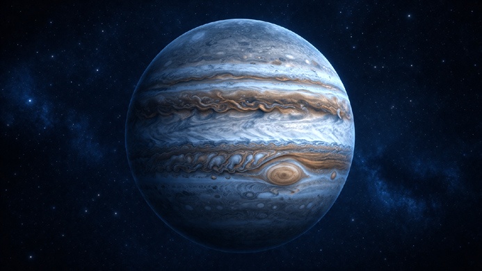 Jupiter planet centered in space representing its rulership role in Sagittarius symbolism