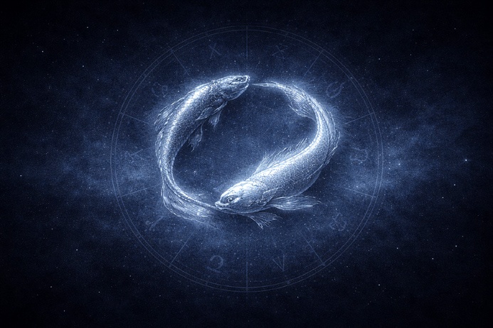 Classical star chart of the Pisces constellation showing fixed stars within Pisces symbolism territory