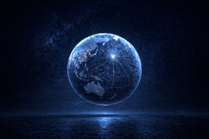 Globe showing the Eastern hemisphere with radiating lines space race prediction 