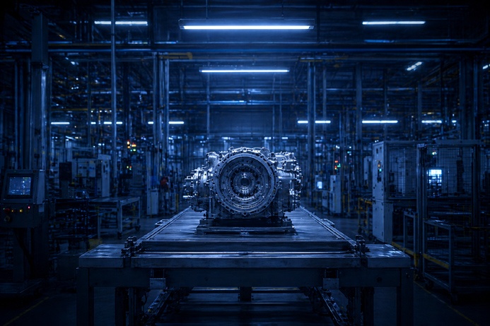 A precision-machined industrial component centered on a modern production line workbench representing Midwest industrial growth in advanced manufacturing