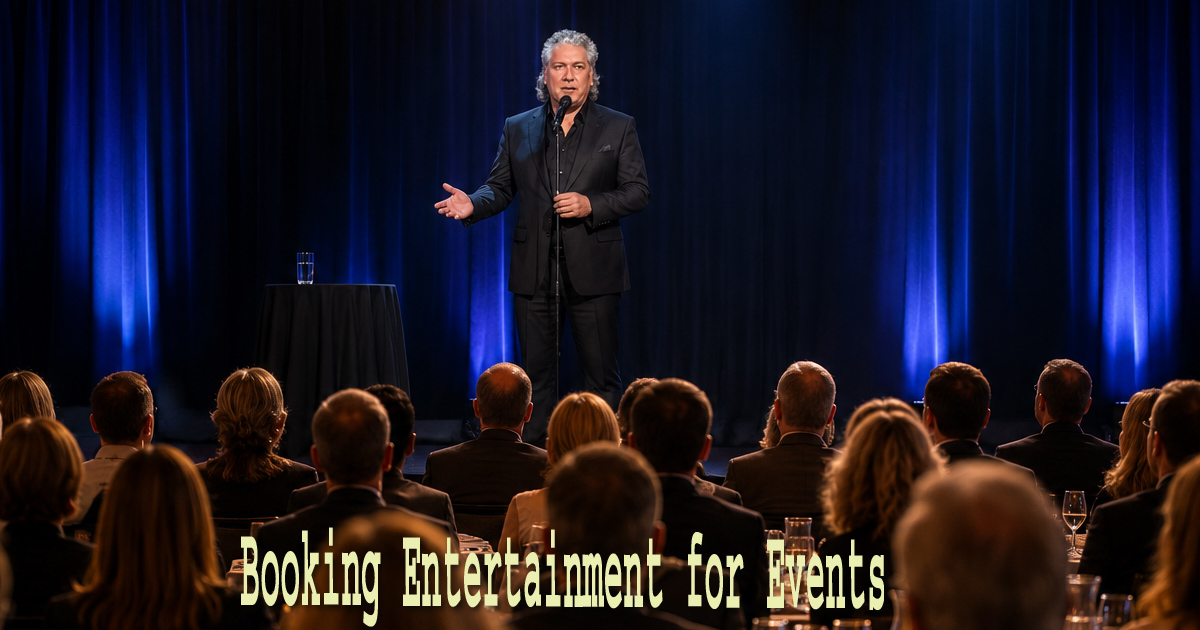 Mike Lamp standing at center stage, relevant to booking entertainment for events.