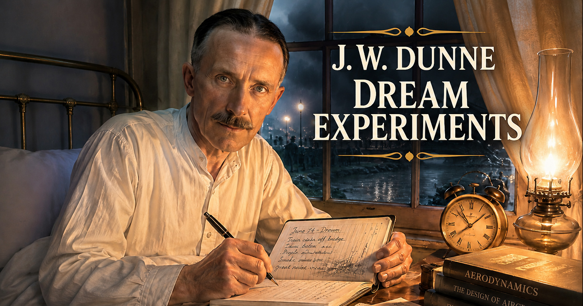 J. W. Dunne Dream Experiments begin as the pioneering engineer records a vivid dream beside his bed before dawn.