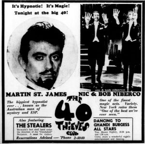 Advertisement for Martin St James Hypnotist Show