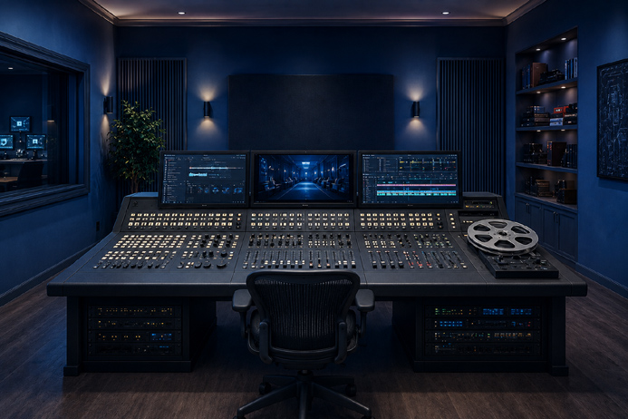Vintage film editing console centered in frame representing the mechanical process behind how psychic media formats its certainty