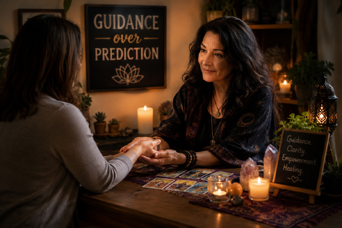 Psychics Won't Predict Death as a compassionate psychic offers guidance and emotional support during a reading.