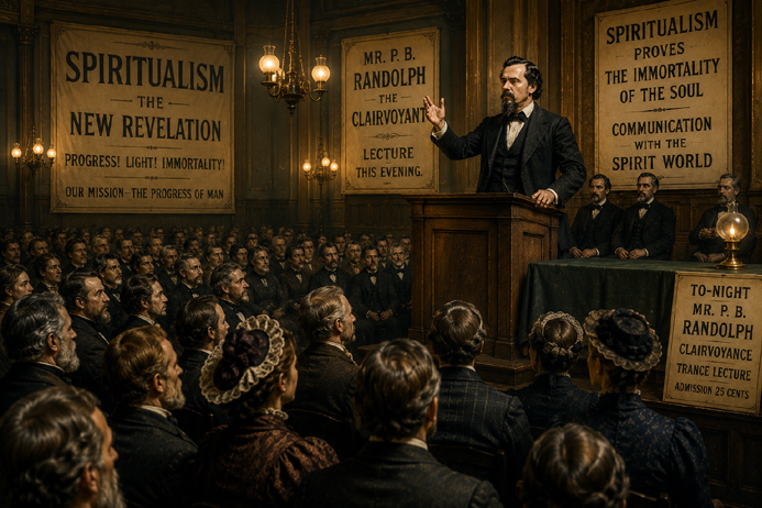 Paschal Beverly Randolph speaking to a 19th-century audience about Spiritualism and clairvoyance